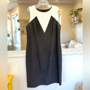 Ann Taylor Dark Gray & White Sleeveless Dress - 10